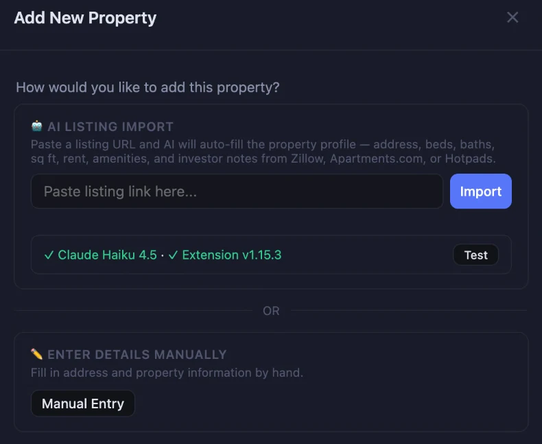 One-click property listing import